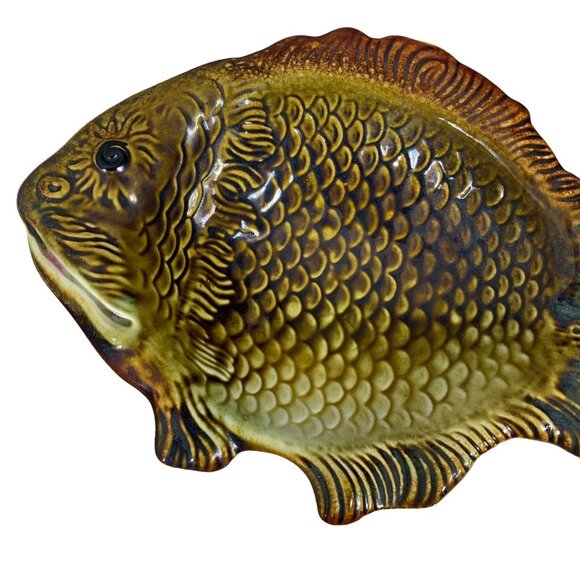 Granit Hungary Fish Bowl Dish Set of 3 9" Art Pottery Green - Picture 5 of 6